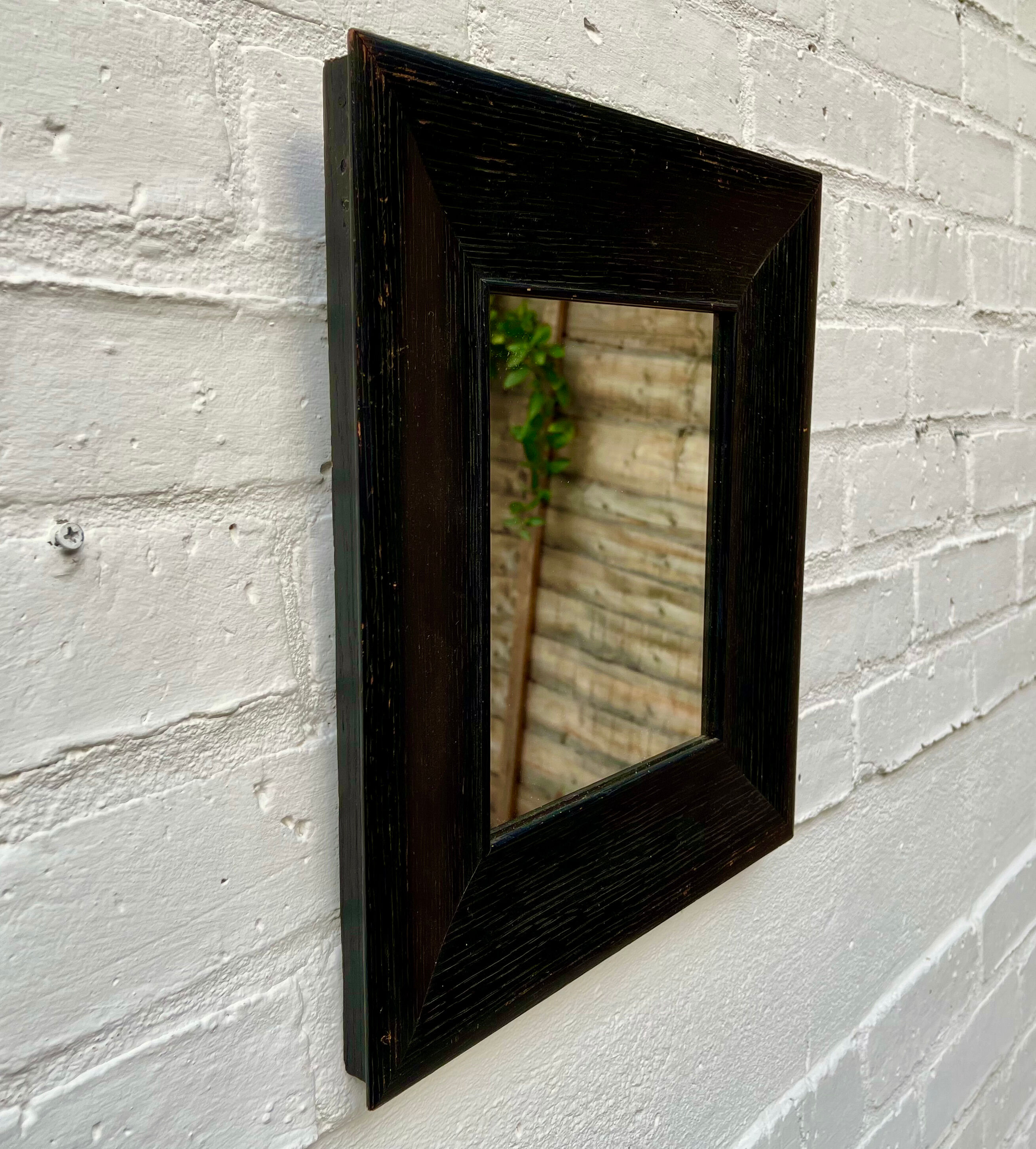Vintage Wall Mirror Black Wooden Frame 33x36cm