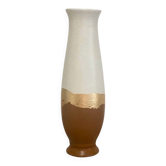 Petit vase décoratif terracotta et blanc avec liseré à la feuille d’or