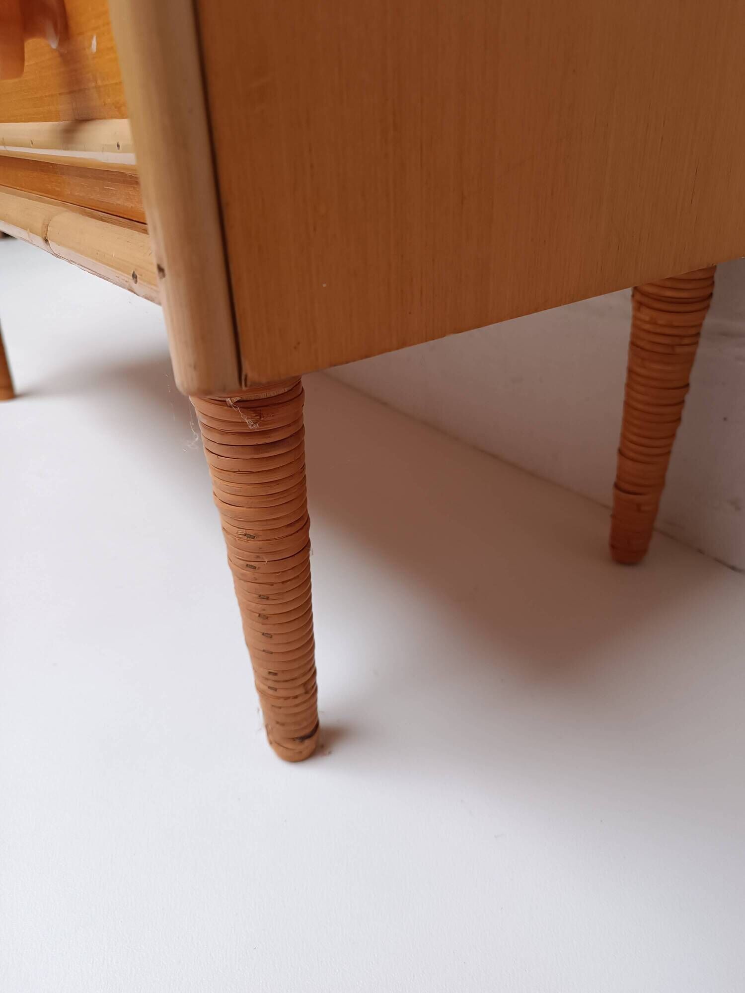 Bamboo and rattan wood chest of drawers from the 60s