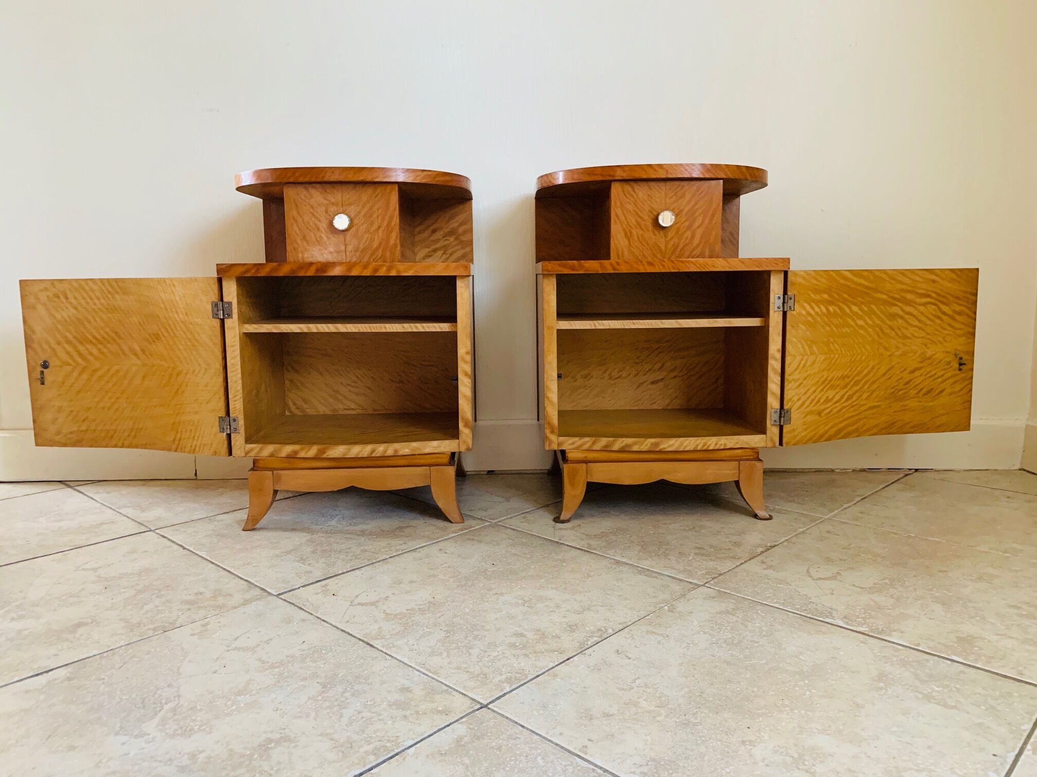 Pair of art deco bedsides in lemon tree magnifying glass
