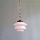 Art Deco pendant light in white opaline and copper frame, 1920s-30s