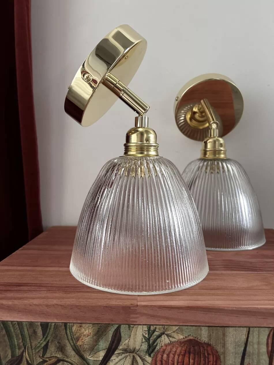 Pair of ribbed glass wall sconces