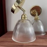 Pair of ribbed glass wall sconces