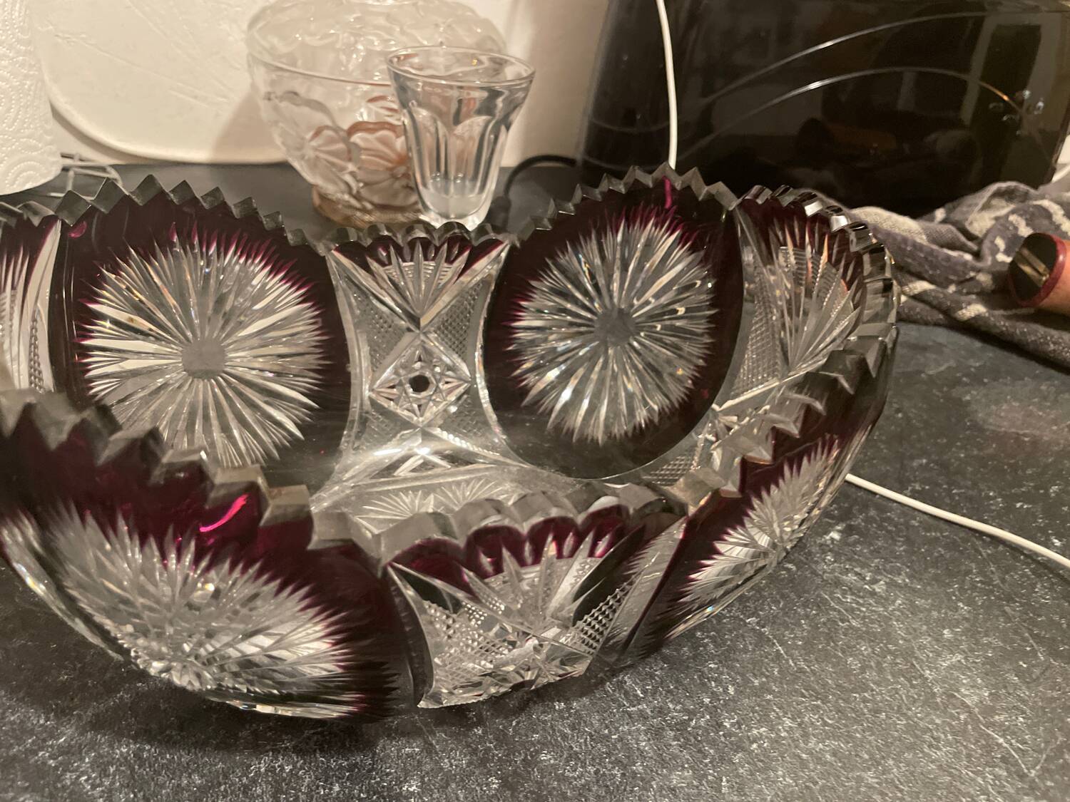Coupe à fruit en cristal de bohème bicolore