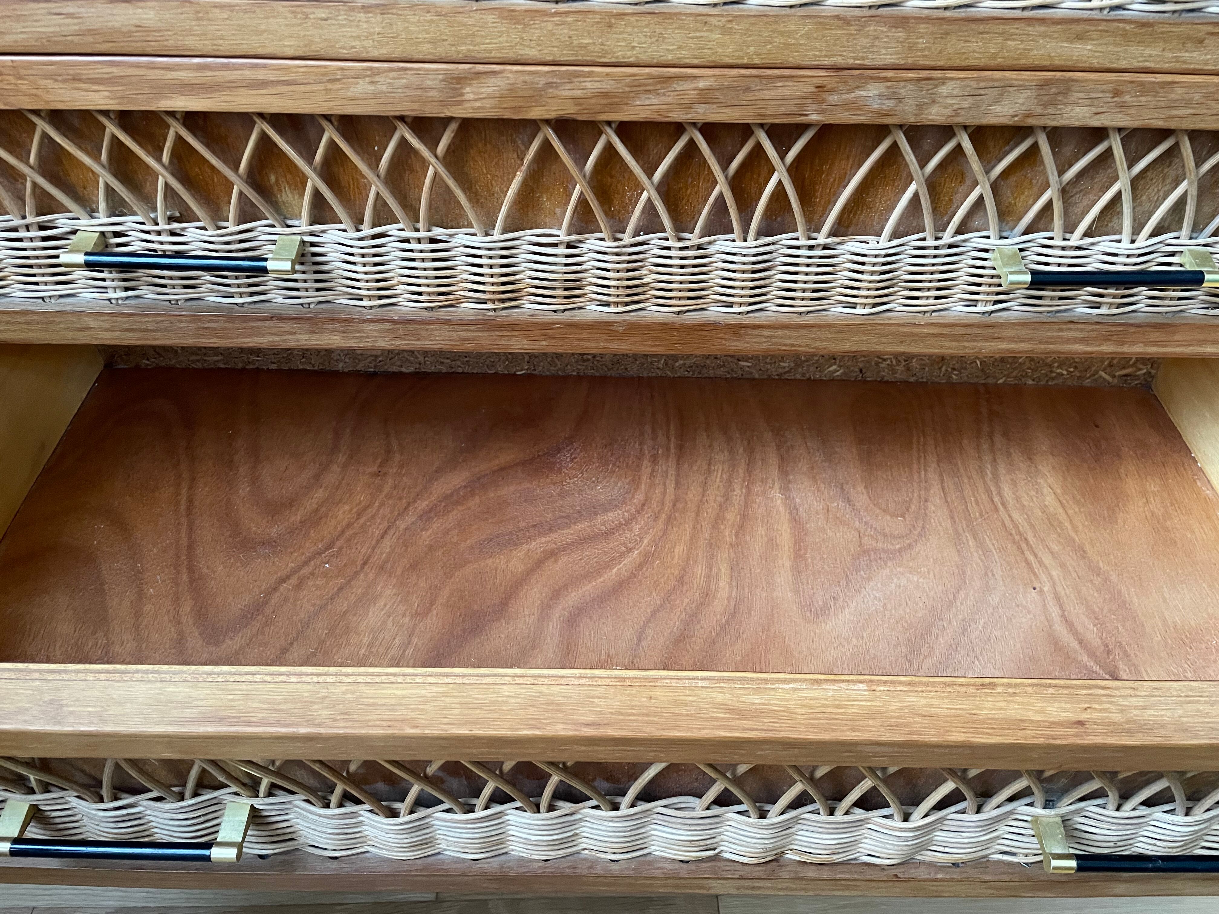 Commode rotin 3 tiroirs 1960