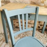 Blue patinated desk and chair