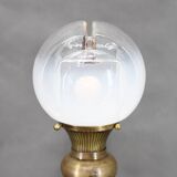 1940s Pair of Italian Restored Brass Table Lamps with Glass Shades