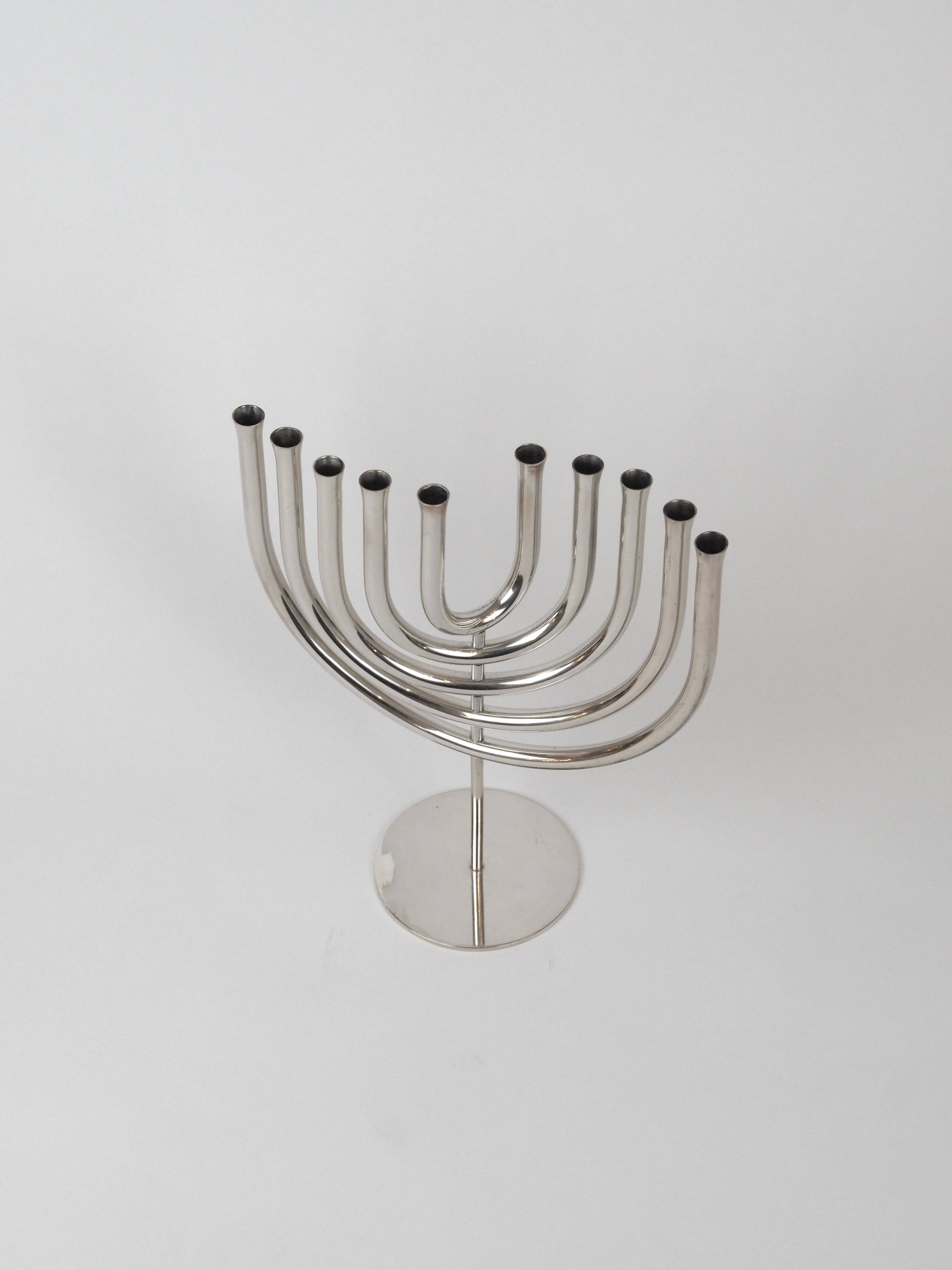 Chandelier cinétique moderniste du milieu du siècle, plaqué argent, à 10 lumières, Berndorf, années 1960