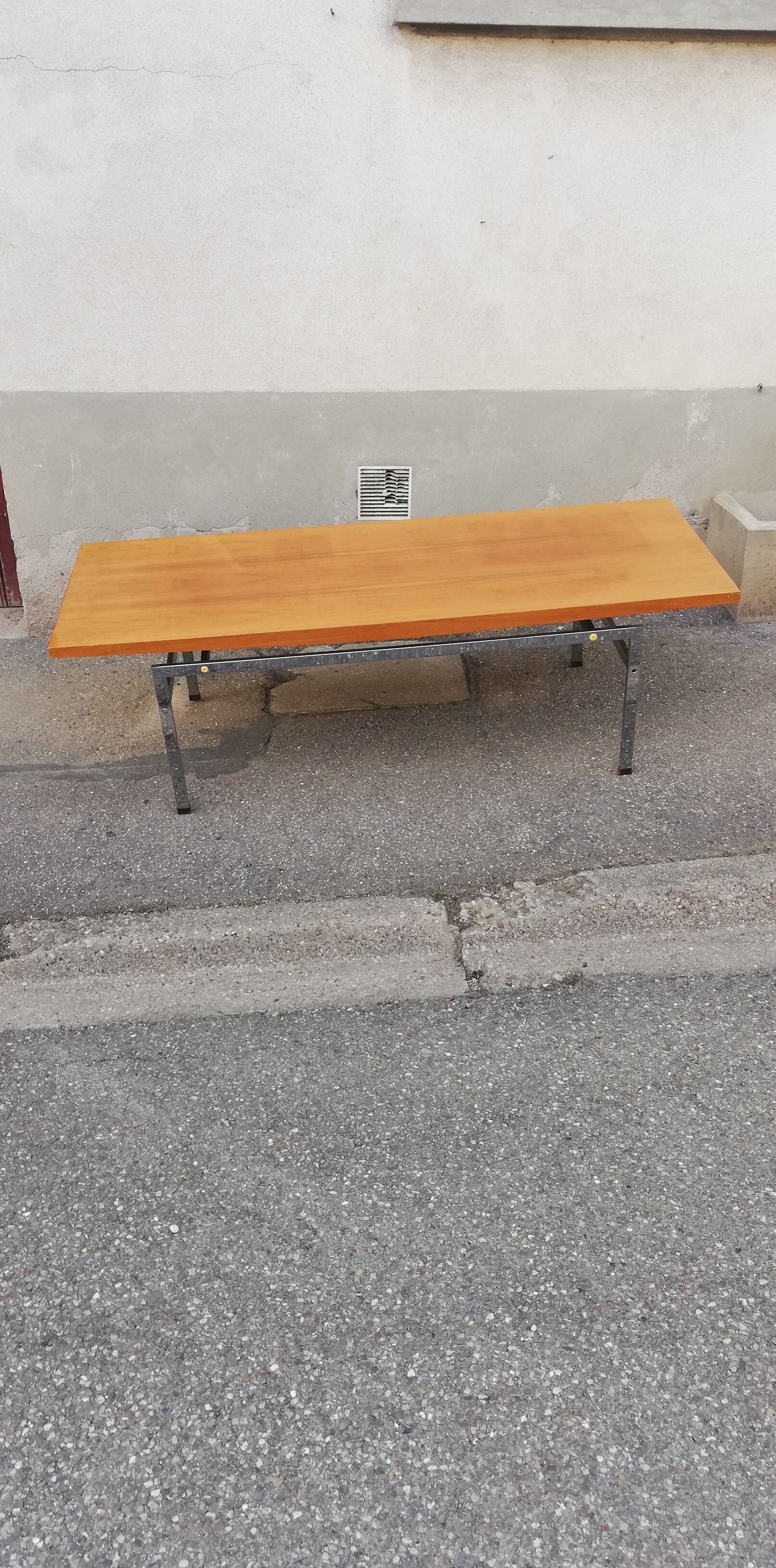 Vintage walnut and chrome coffee table
