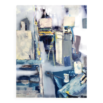 Atelier d'artiste. Lithographie originale signée au crayon