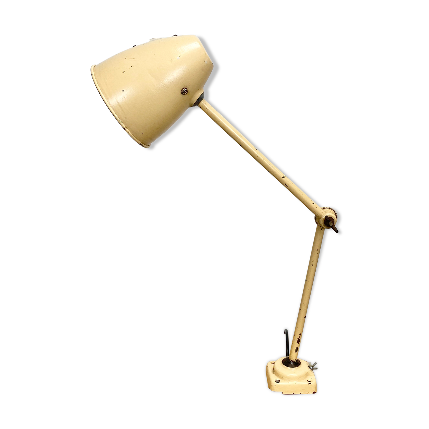 Lampe de table industrielle beige du milieu du siècle, années 1960