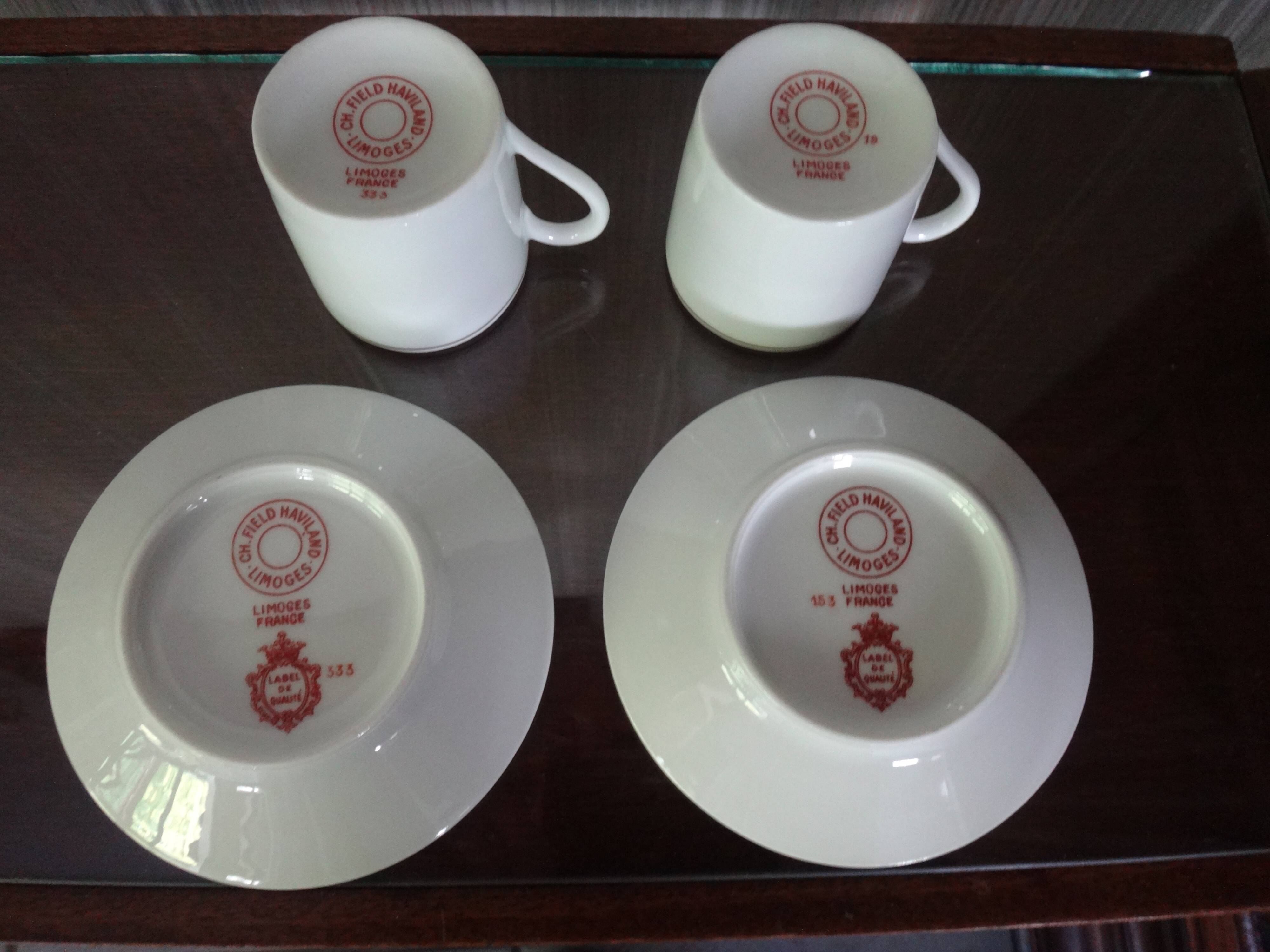 2 coffee cups and saucers in Limoges porcelain
