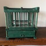 cage à oiseaux ancienne en bois et peinte en vert