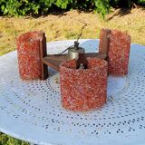 70s Scandinavian style chandelier in wood and orange granite resin 3 lights