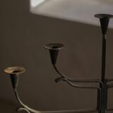 Brutalist Scandinavian candlestick in wrought iron and metal from the mid-20th century.