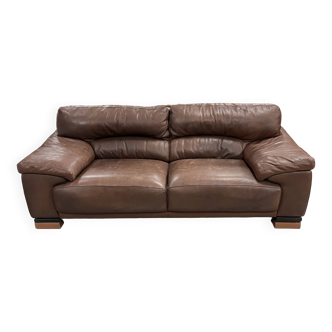 Roche-bobois brown leather 03-seat sofa