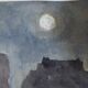 Aquarelle ancienne sur papier, paysage nocturne, XIXe Signé Blanche Gatte