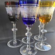 Josephinenhütte - red wine glasses (5) - Art Nouveau - Cut and engraved Crystal Roemer