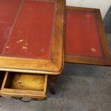 Louis XV Style Desk - Cherry Wood - Red Leather Top - with Extensions