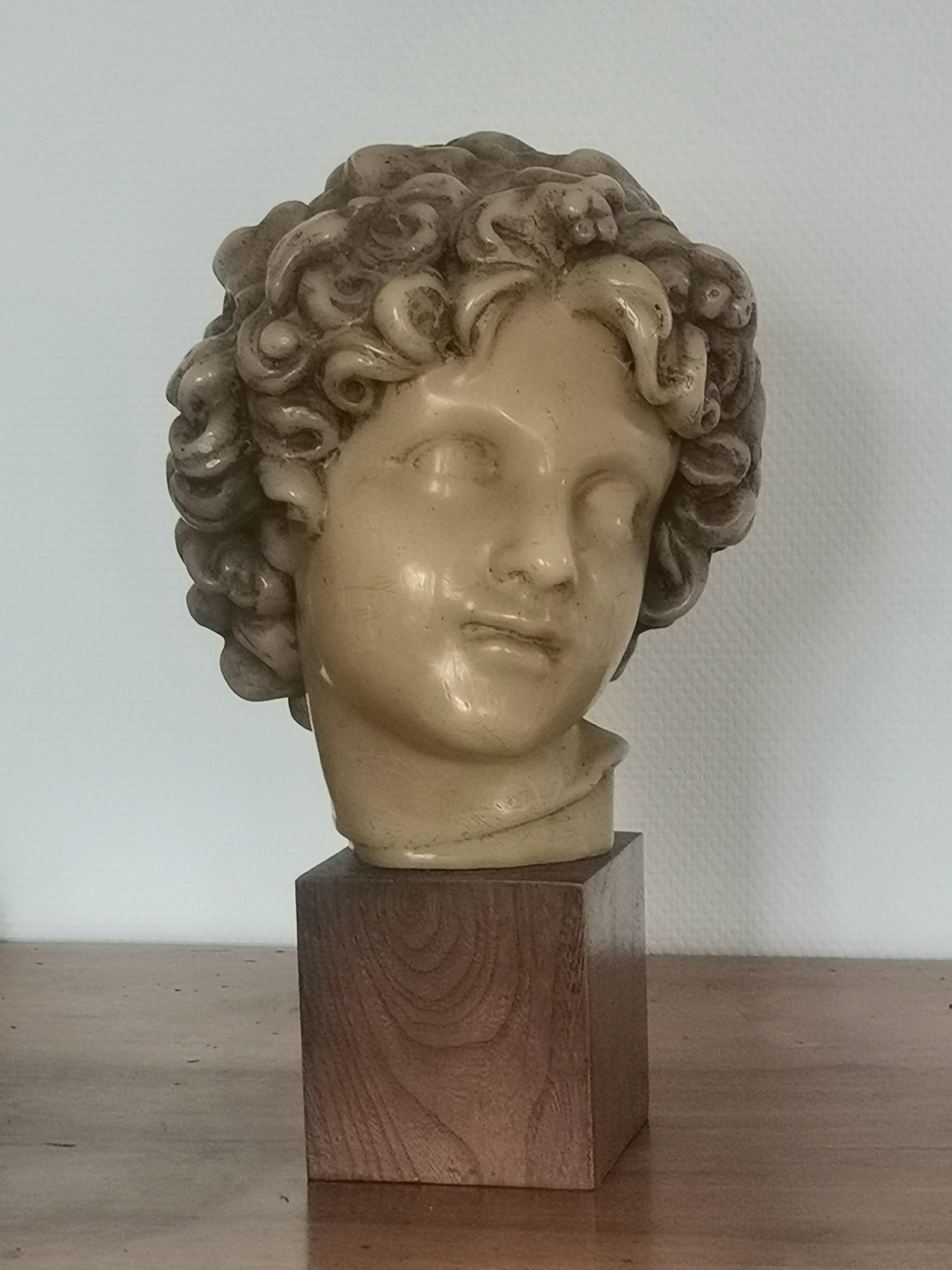 Wax head on “art deco” wooden base
