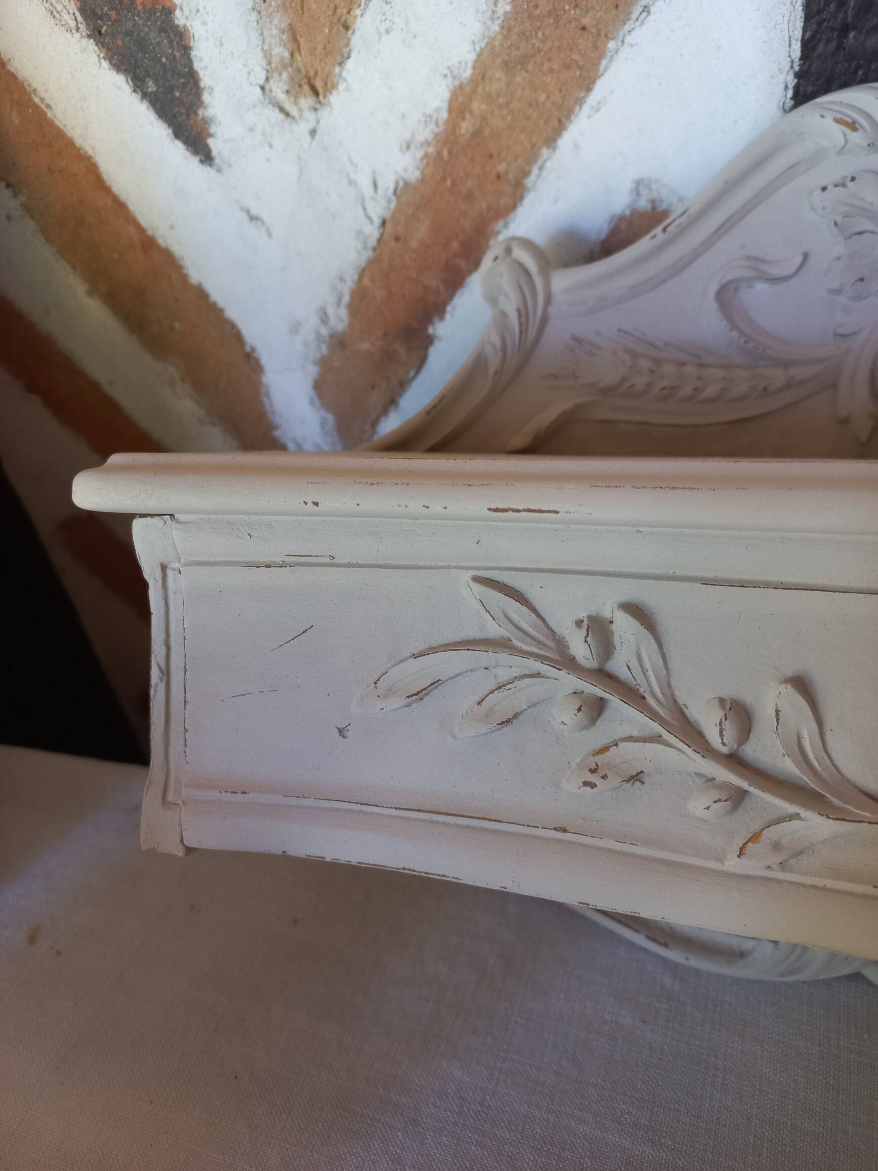 Wall console shelf empty pocket patinated linen