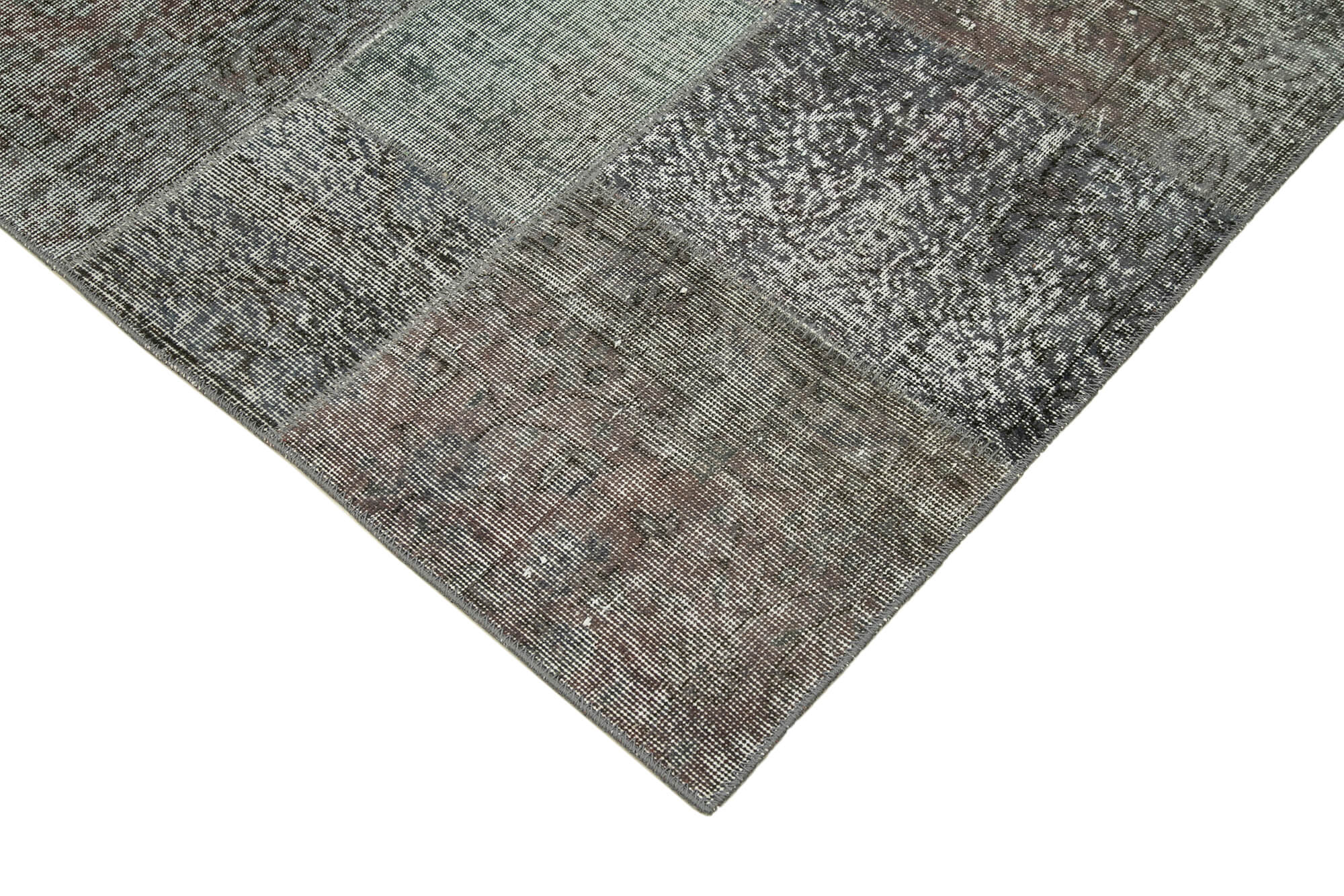 Hand-knotted oriental vintage 199 cm x 301 cm grey patchwork carpet