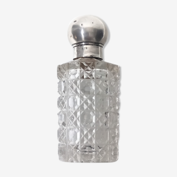 Flacon de parfum ancien en cristal taillé et bouchon en argent