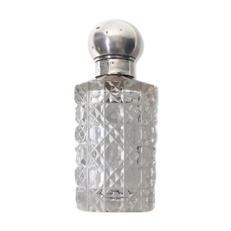 Flacon de parfum ancien en cristal taillé et bouchon en argent