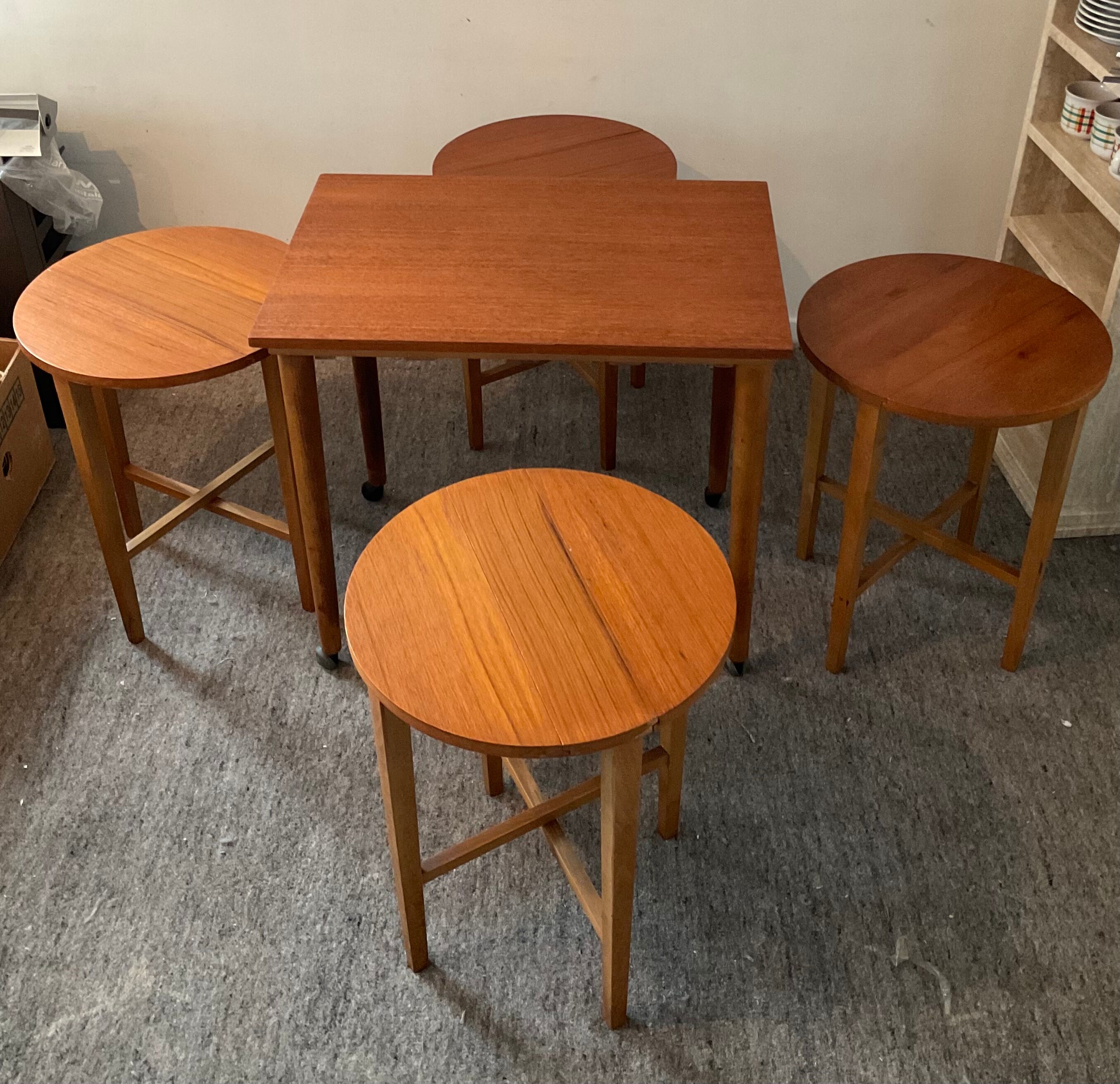 Scandinavian set by Poul Hundevad table and 4 folding teak stools