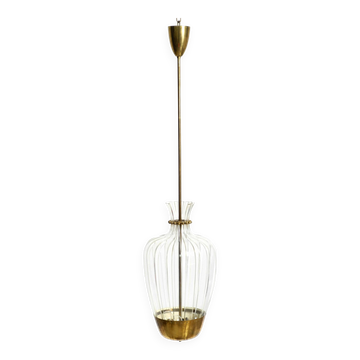 Mid-Century Pendant Lamp by Vereinigte Werkstätten, in Brass and Plexiglass