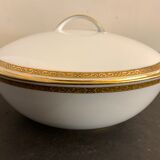 Porcelain tureen of Limoges Bernardaud, gilded Greek decoration, twentieth century