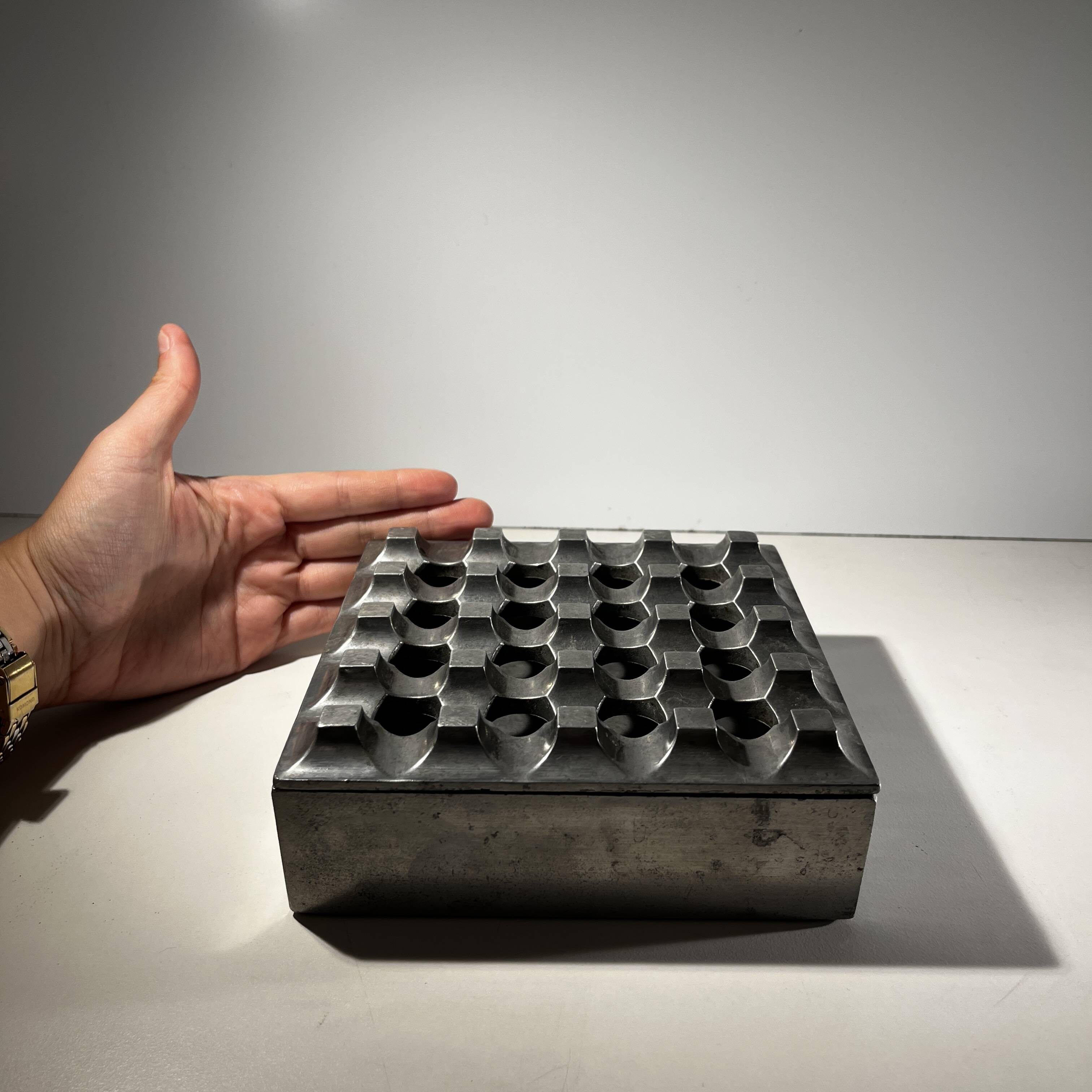 "Ultima15" set of 2 brutalist ashtrays, cast aluminum, ca 1970