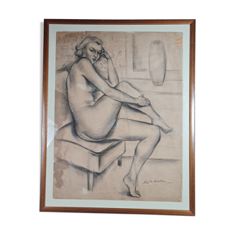 A-C. CHARTIER (1874-1957) seated charcoal drawing Art Deco 72x57 cm SB
