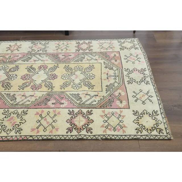 Vintage Turkish Oushak Handmade Wool Cotton Yellow Area Rug 119X210