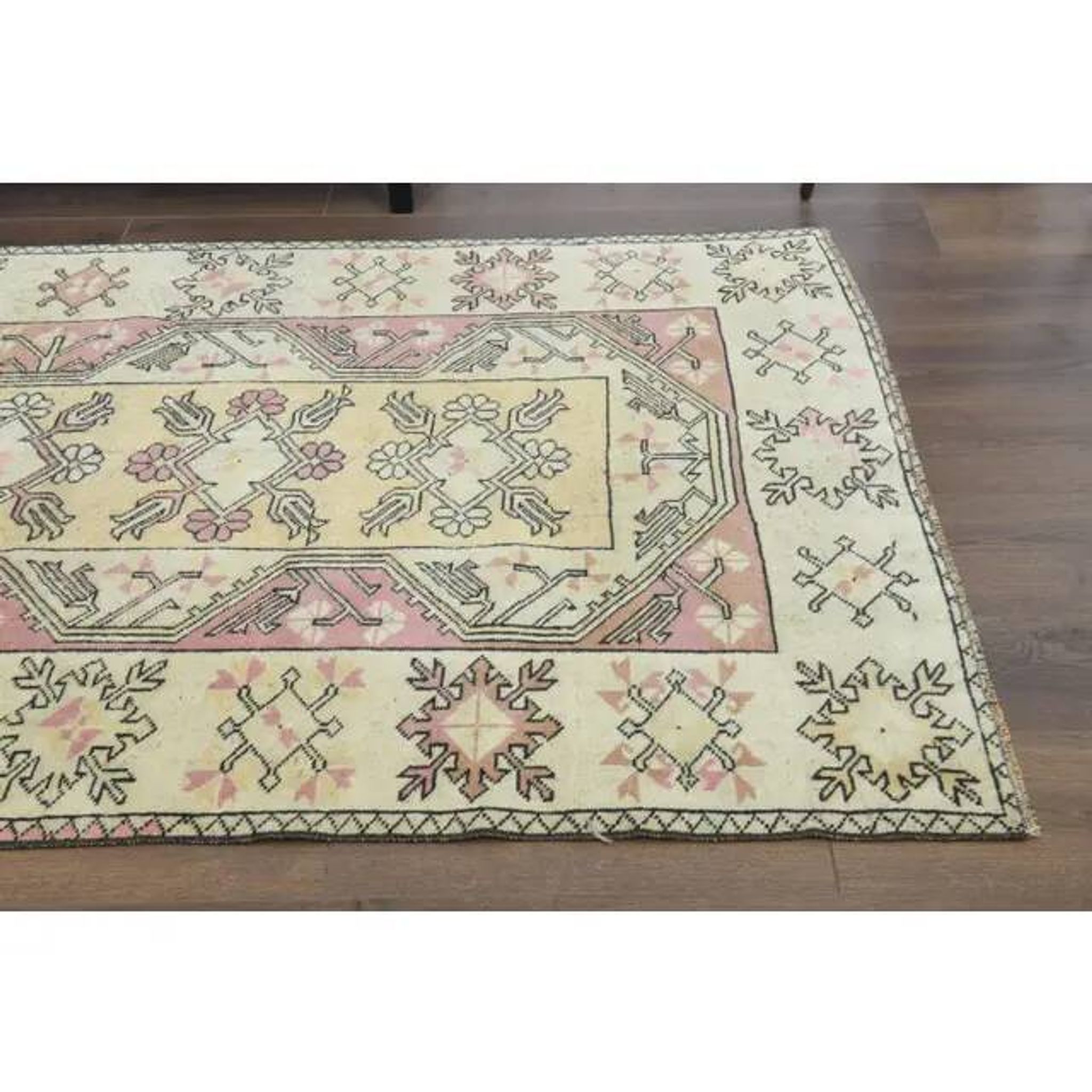 Vintage Turkish Oushak Handmade Wool Cotton Yellow Area Rug 119X210