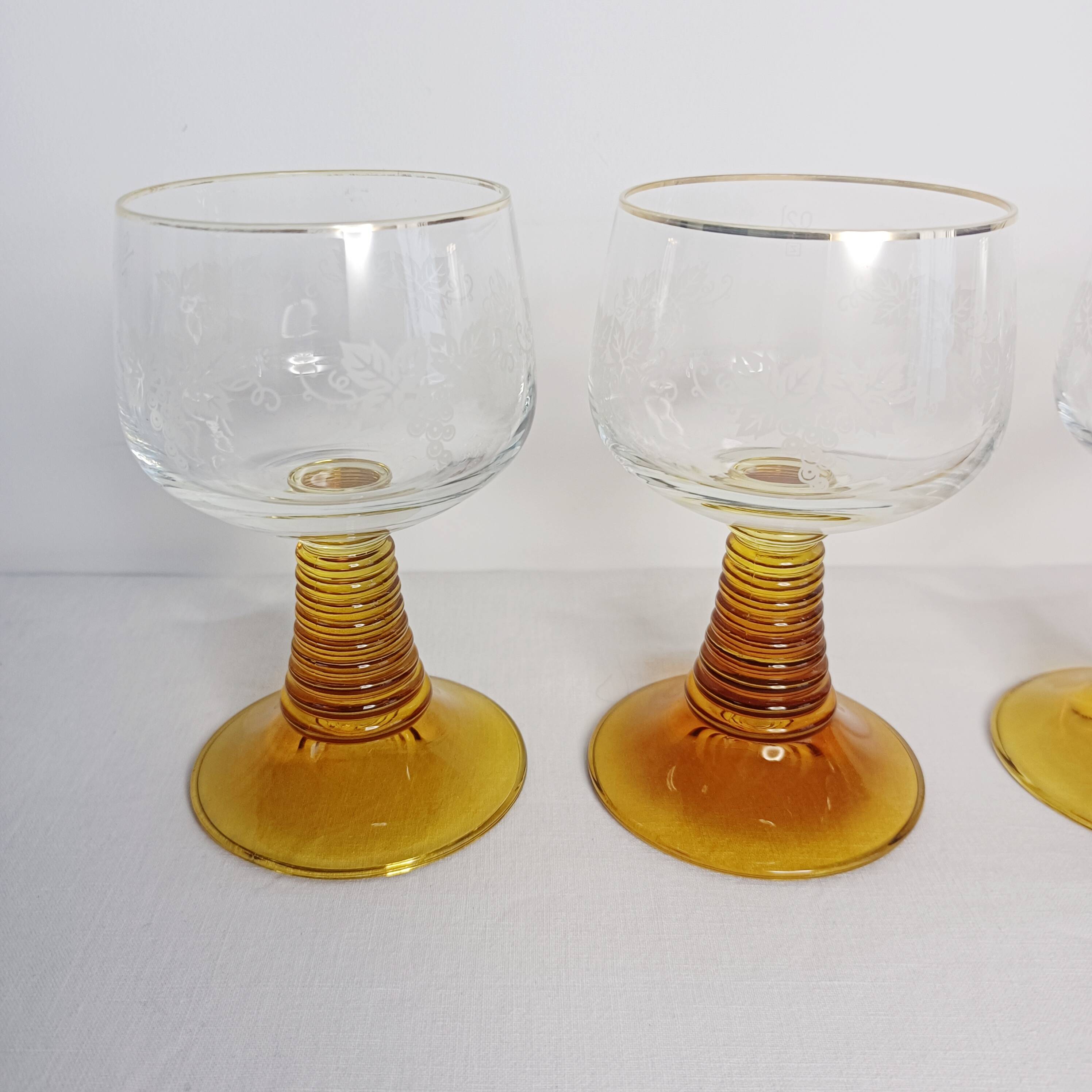 Set of 3 amber glass stemware