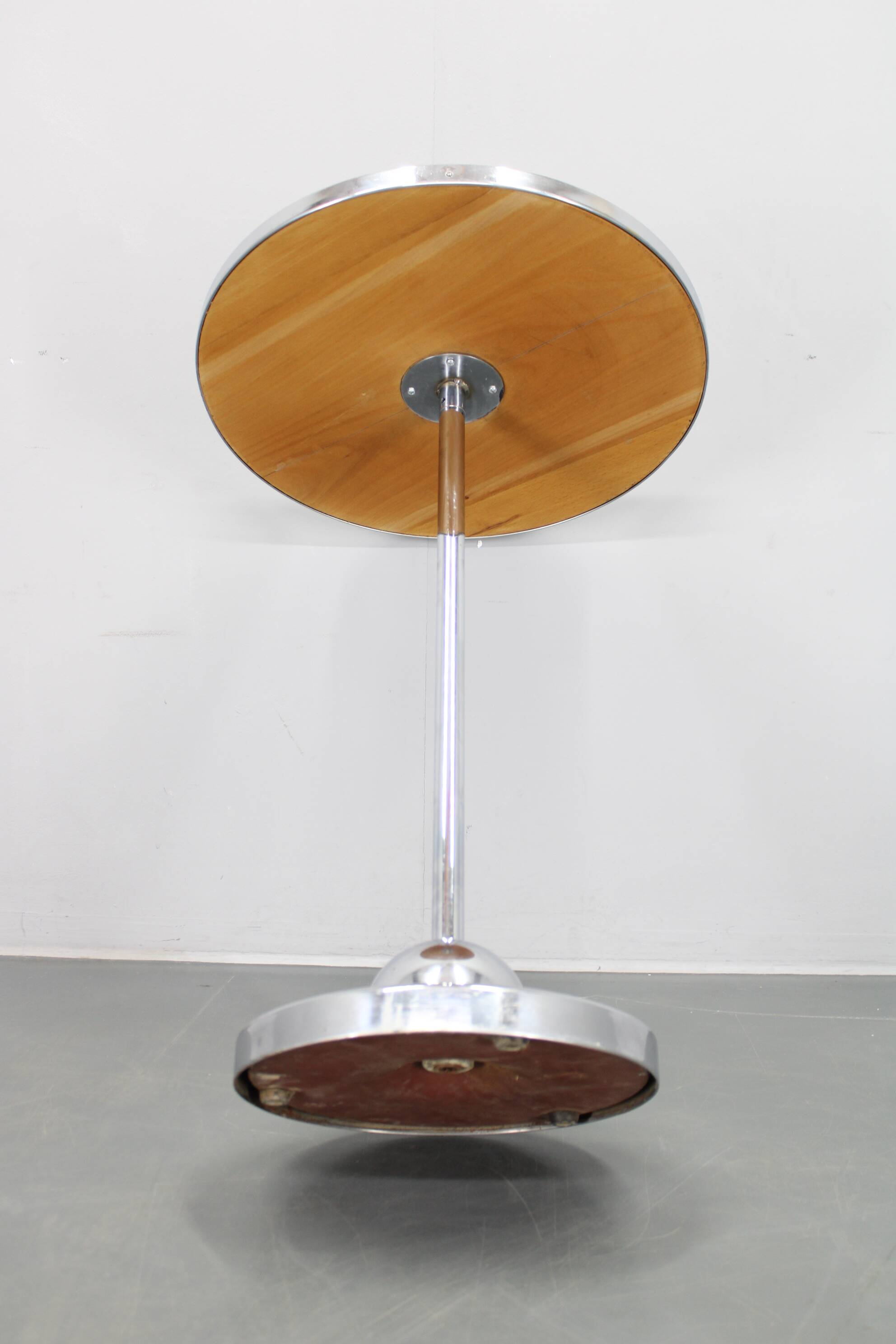 1950s Czechoslovakian walnut & chrome round side table, refurbished
