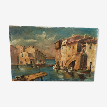 Peinture"port en Méditerranée"