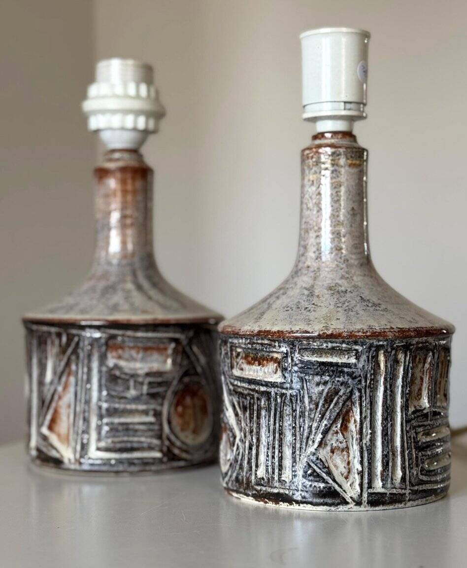Vintage stoneware table lamps by Jette Hellerøe for Axella, 1960s, set of 2