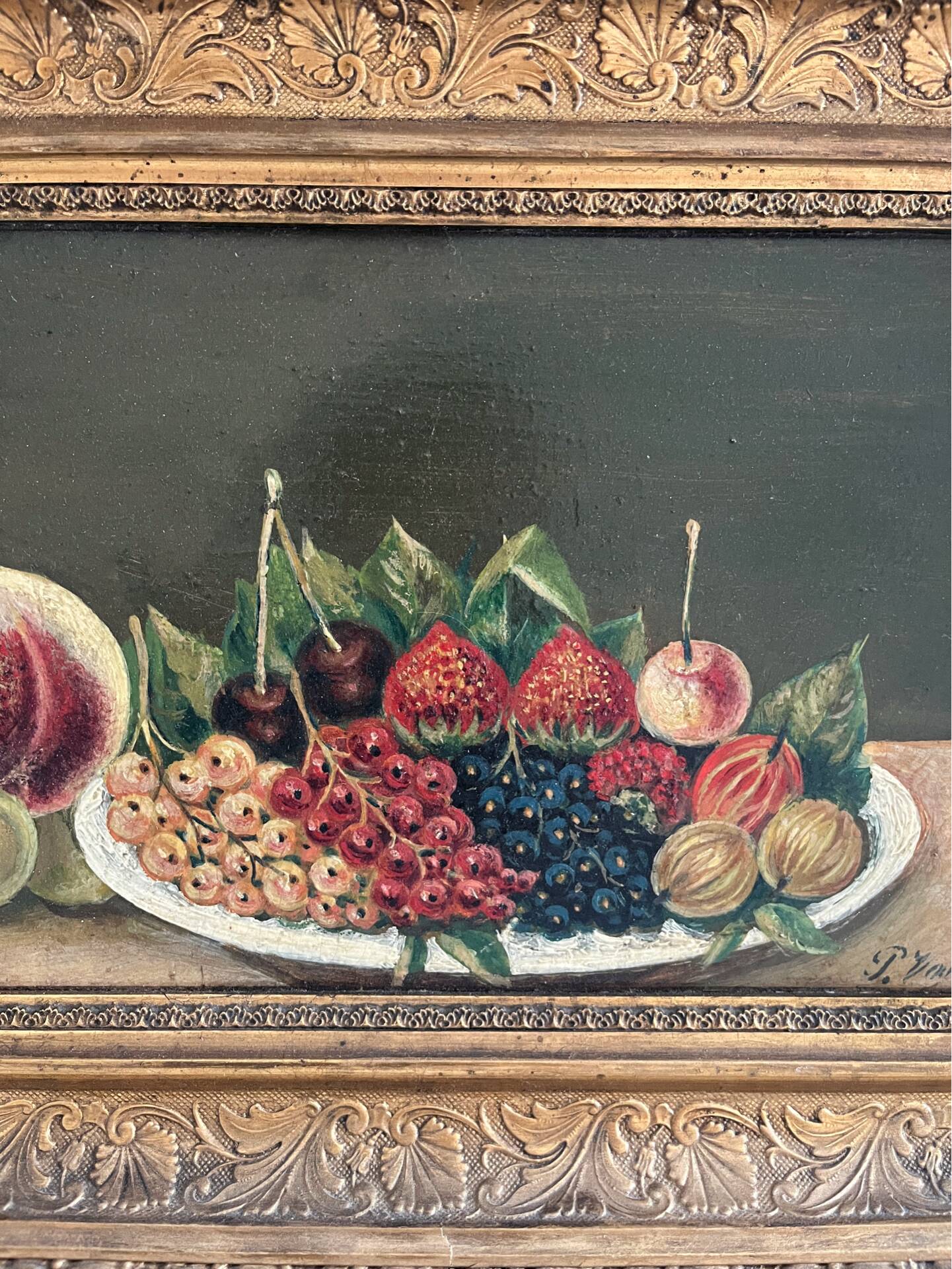 Old oil painting still life Flemish fruits