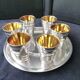 Liqueur service, silver-plated metal shot.