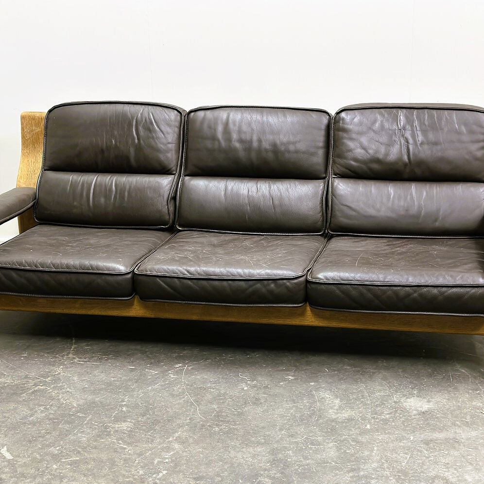 Vintage brutalist leather three seat Durlet sofa, 1970s