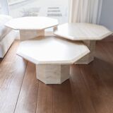 Set of 3 Vintage Italian Travertine Side Tables
