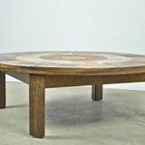 Vintage round coffee table with ceramic tiles by Danish artist TUE POULSEN,
