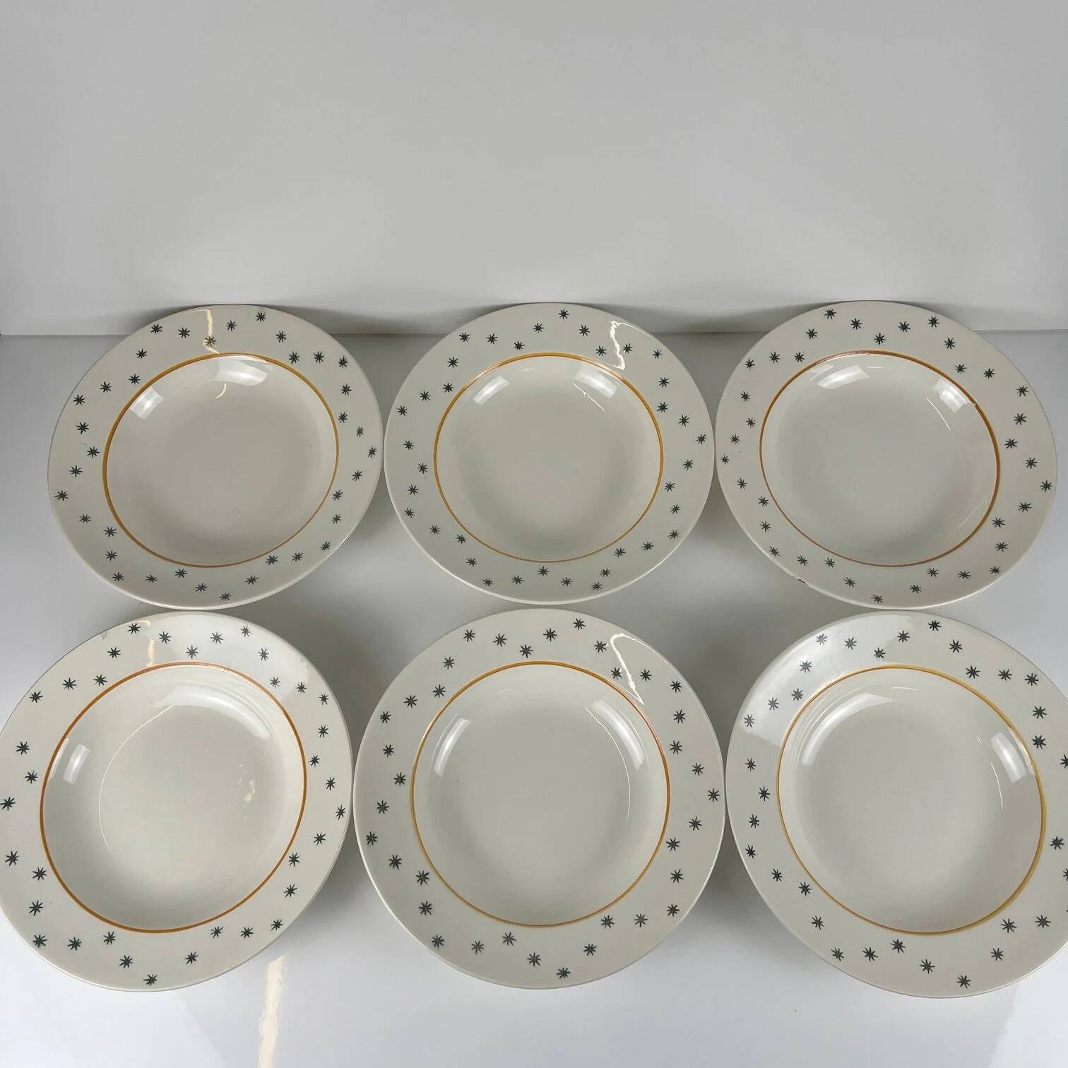 Set of 6 deep plates GIEN, Primefleur creation, "Constellation" model, 1950.