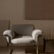 Fauteuil style vintage bouclette beige et structure chromé