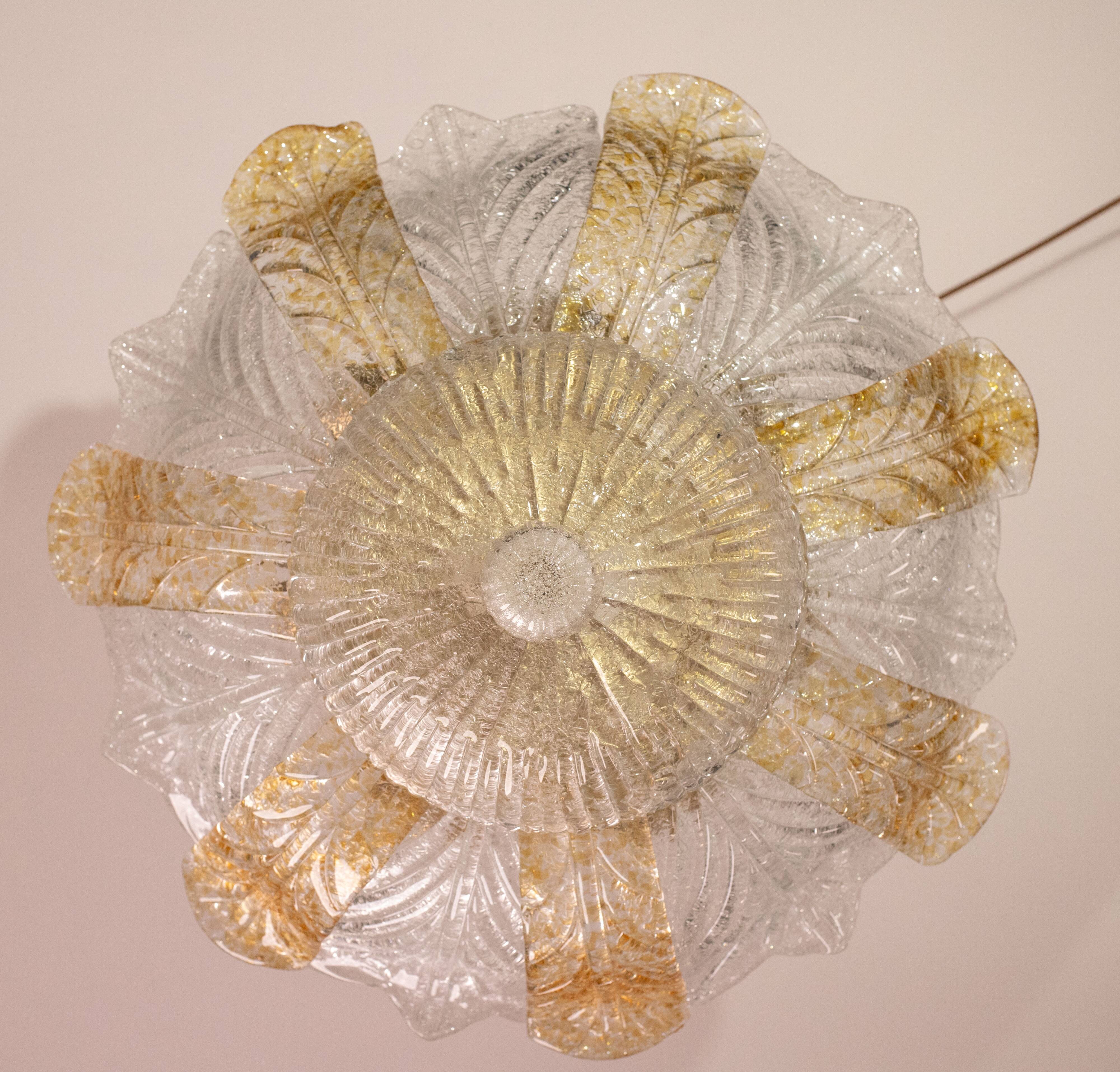 Italian Orange and Trasparent and Murano Glass Ceiling Light