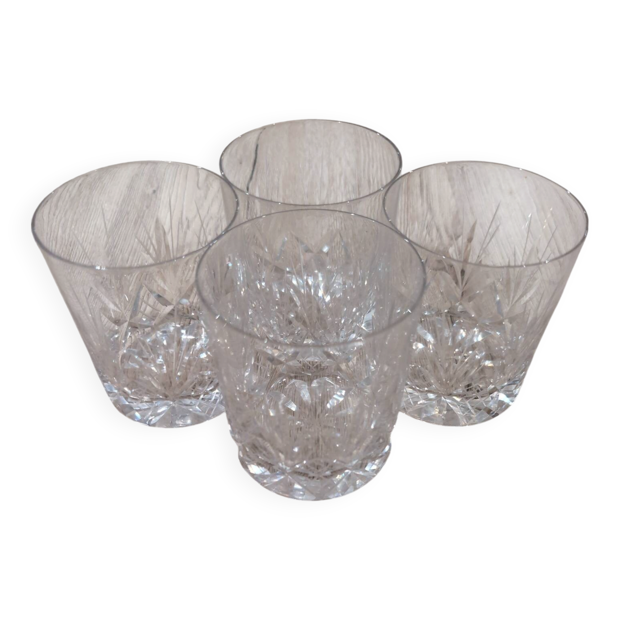 Lot 4 Verres a Whisky Cristal Taille Diamant Gobelets Old Fashioned