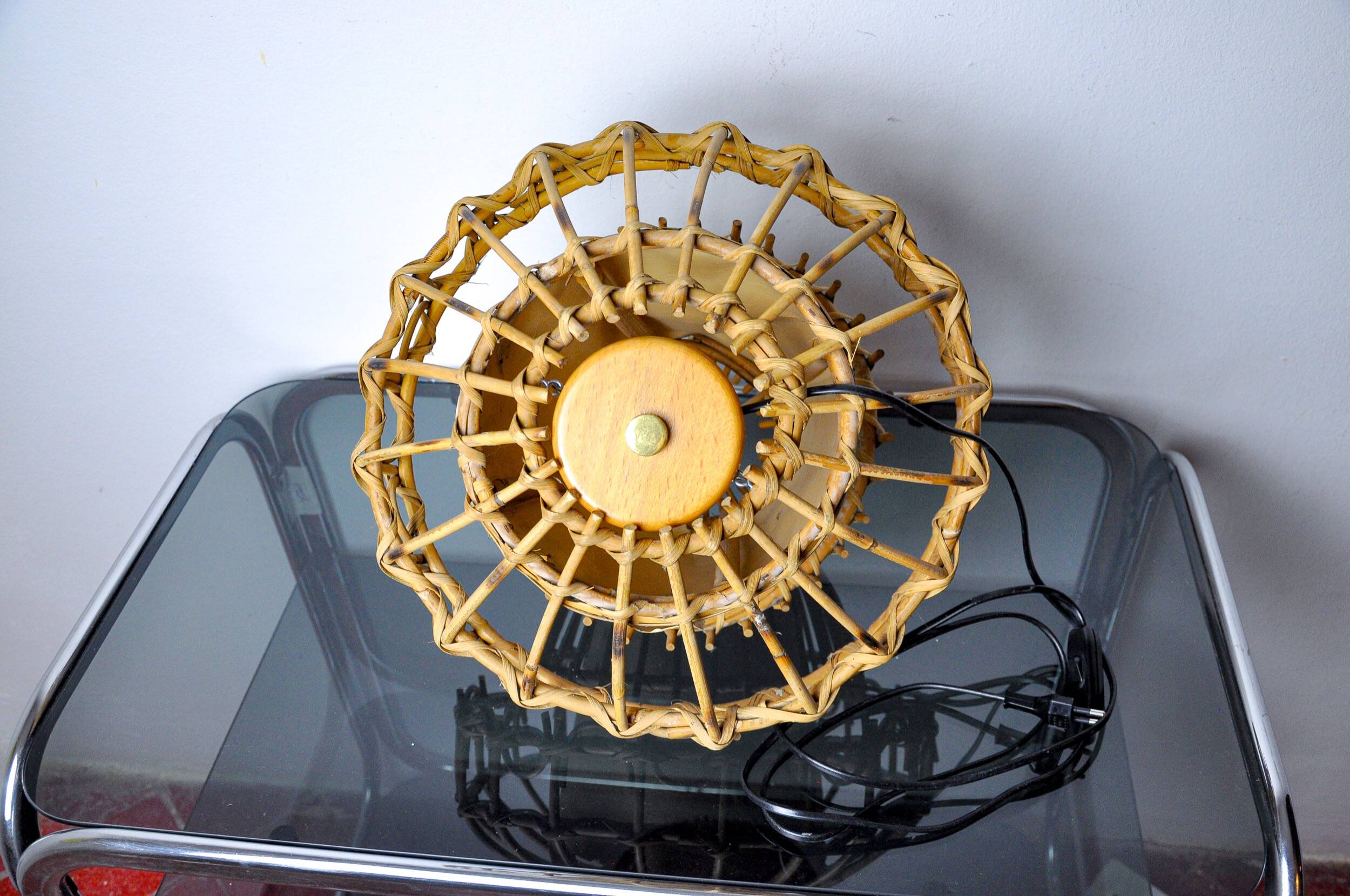 Rattan table lamp, popular art, France, 1960