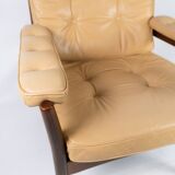 Armchair in dark wood and upholstered with light elegance leather of danish design, 1960s